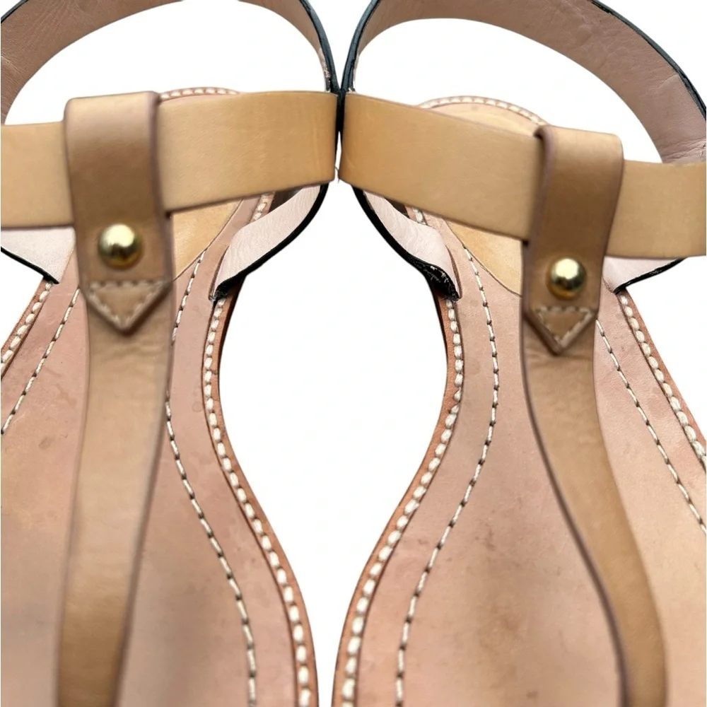 Kate Spade Sky Flat Sandals 9 Luggage Natural Black Vachetta Coastal Boho